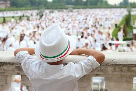 Boy with hat dressed in white Stock Photos