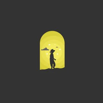 Boy with hat looked back. Silhouette Stock Illustration