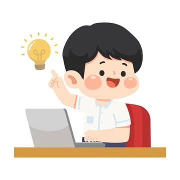 Boy Having Bright Idea With Lightbulb Moment Illustrazione stock