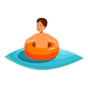 Boy having fun inside inflatable ring in swimming pool Stock Illustration