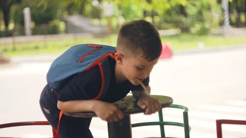 Boy having fun on the playground. Rest after school. Children's weekend Stock-Footage 108595156