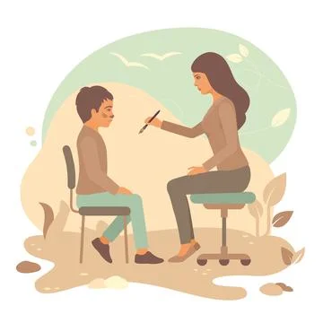 Boy having his face painted, vector illustration Stock Illustration