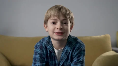Boy having a video call at home. Stock Footage 190387723