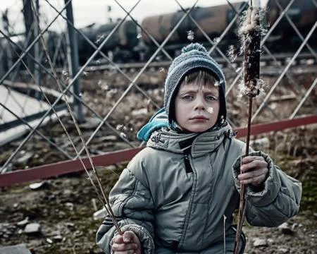 The boy in the head with a branch Stock Photos