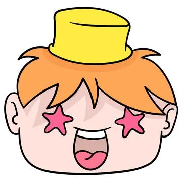 Boy head with an expression of starry eyes admire. doodle icon drawing Stock Illustration
