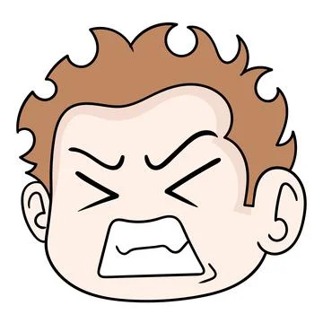 Boy head expression is straining holding back anger, doodle icon drawing Stock Illustration
