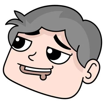 The boy head with the strange face was drooling from hunger. doodle icon draw Stock Illustration