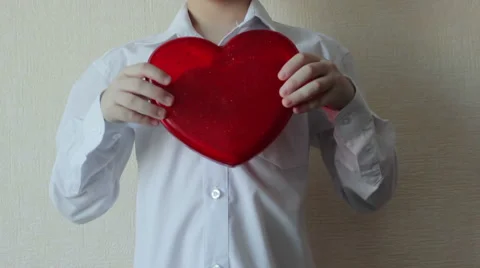 Boy with Heart - From Bottom side - Valentine's Day Stock Footage 46388034