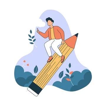 Boy High School Student Character Illustration Surfing on Giant Pencil in t.. Stock Illustration