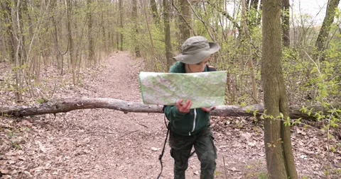 Boy is hiking in forest. The boy is walking alone in the woods Stock Footage 153273929