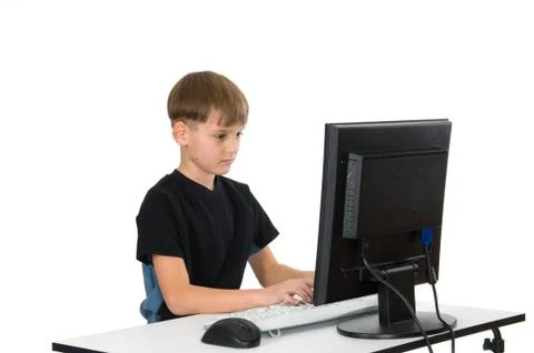 Boy on His Computer Foto stock