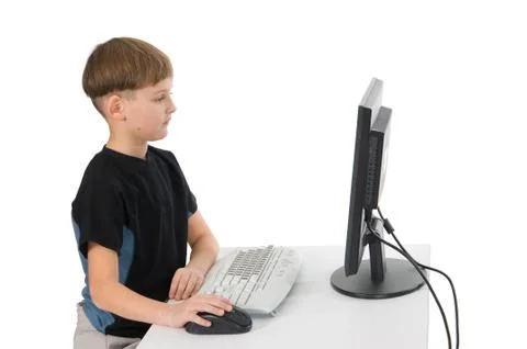 Boy on His Computer 写真素材