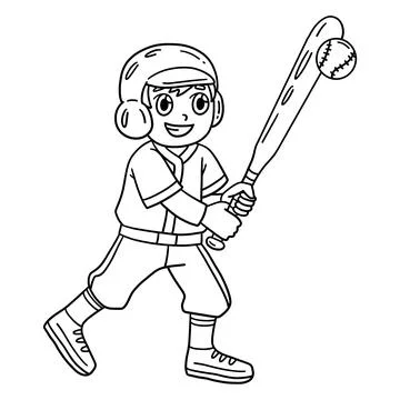 Boy Hitting Baseball Isolated Coloring Page Stock Illustration