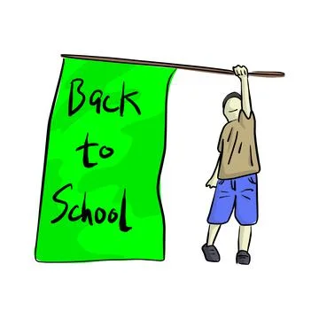Boy hoding flag with word Back to School vector illustration sketch doodle ha 스톡 일러스트
