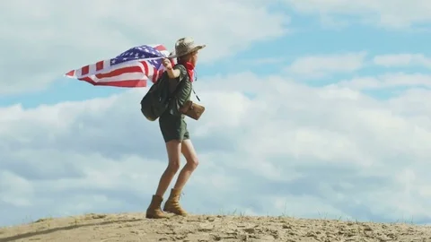 Boy Holding American Flag Video stock 78673844