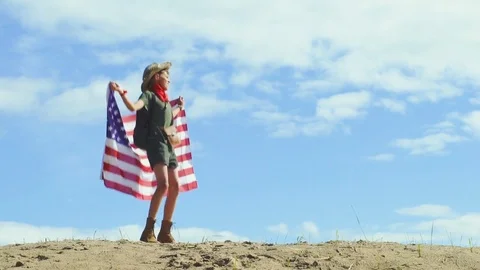 Boy Holding American Flag Stock Footage 78674357