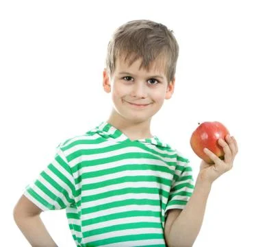 Boy holding an apple Stock Photos