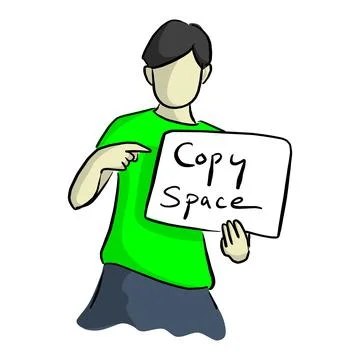 Boy holding blank sign vector illustration sketch doodle hand drawn with blac Stock Illustration