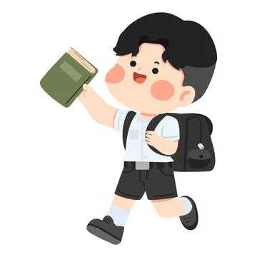 Boy Holding Book With Backpack for School Stock Illustration