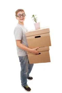 Boy holding a box Foto stock