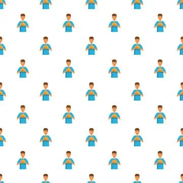 Boy holding burger seamless pattern background 스톡 일러스트