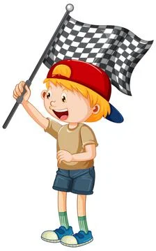 A boy holding checkered pattern flag Stock Illustration