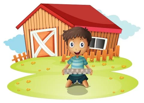 A boy holding an egg tray Stock Illustration