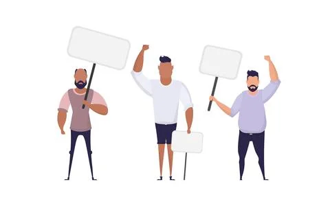 The boy is holding an empty banner in his hands. With space for your text. .. Illustrazione stock