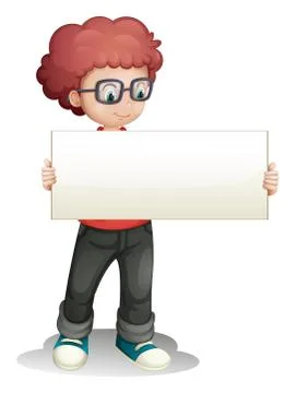 A boy holding an empty banner Illustrazione stock