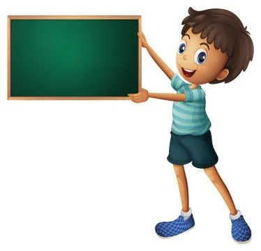 A boy holding an empty blackboard Illustrazione stock