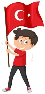 A boy holding flag of Turkey Stock Illustration