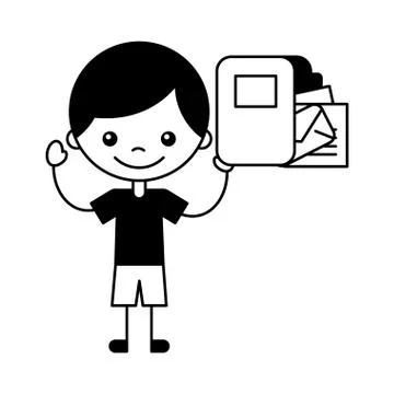 Boy holding folder envelope and papers Illustrazione stock
