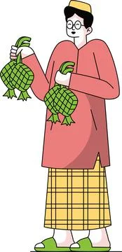 Boy Holding Ketupat for Eid al-Fitr Celebration Illustration Illustrazione stock