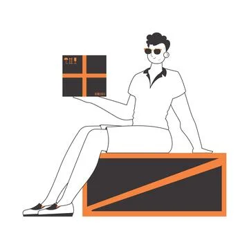 The boy is holding a parcel. The concept of the delivery of goods and parce.. Stock Illustration