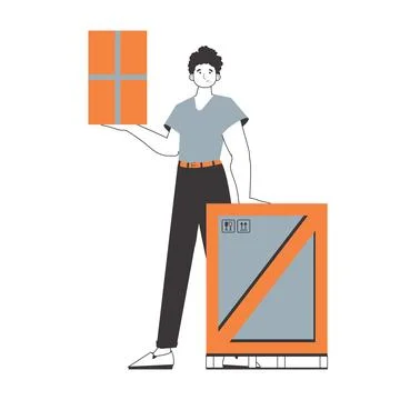 The boy is holding a parcel. The concept of the delivery of goods and parce.. Illustrazione stock