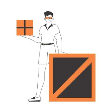 The boy is holding a parcel. The concept of the delivery of goods and parce.. イラスト素材