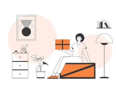 The boy is holding a parcel. Delivery concept. Linear trendy style. Illustrazione stock