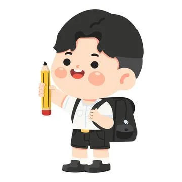 Boy Holding Pencil With Backpack Ready For School Stock Illustration