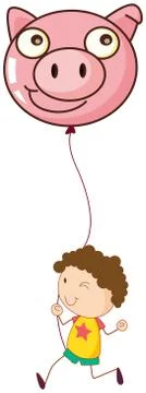A boy holding a pig balloon Stock Illustration