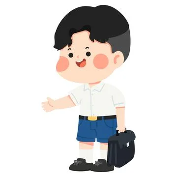 Boy Holding School Bag While Standing Stock Illustration