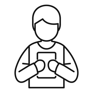 Boy holding tablet, exploring digital world through mobile technology Stock Illustration