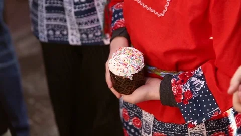 The boy holds the easter cake Stock Footage 74787076