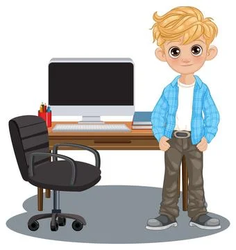 Boy in Home Office Setup Stock Illustration
