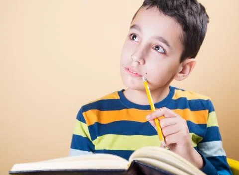 Boy with homework Stock Photos