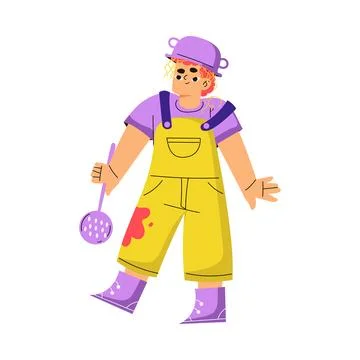 Boy Hooligan with Bad Behavior Putting Pot with Noodles on Head Vector Stock Illustration