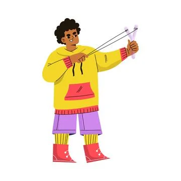 Boy Hooligan with Bad Behavior Shooting with Forked Stick Vector Illustration Stock Illustration