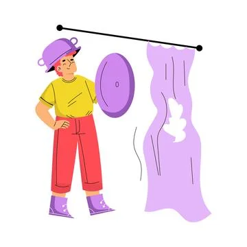 Boy Hooligan with Bad Behavior Wearing Pot on His Head Vector Illustration Stock Illustration