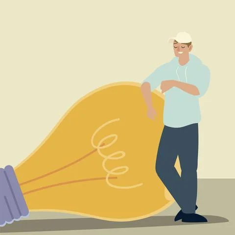 Boy with huge light bulb idea and creativity design Stock Illustration