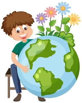 A boy hugging earth globe Stock Illustration