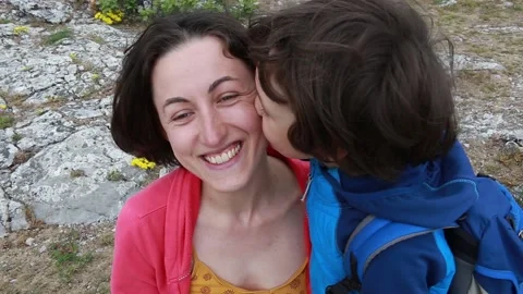The boy hugs mom. Stock Footage 136349061